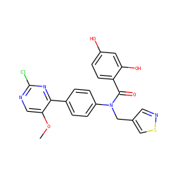 COc1cnc(Cl)nc1-c1ccc(N(Cc2cnsc2)C(=O)c2ccc(O)cc2O)cc1 ZINC000653666929