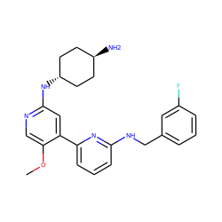 COc1cnc(N[C@H]2CC[C@H](N)CC2)cc1-c1cccc(NCc2cccc(F)c2)n1 ZINC000261161146