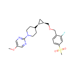 COc1cnc(N2CCC([C@H]3C[C@H]3COCc3ccc(S(C)(=O)=O)cc3F)CC2)nc1 ZINC000219311198