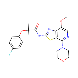 COc1cnc(N2CCOCC2)c2sc(NC(=O)C(C)(C)Oc3ccc(F)cc3)nc12 ZINC001772618717