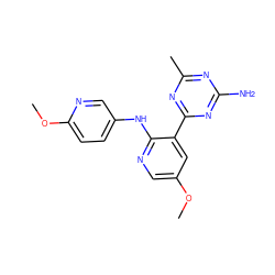 COc1cnc(Nc2ccc(OC)nc2)c(-c2nc(C)nc(N)n2)c1 ZINC000095553929