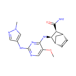 COc1cnc(Nc2cnn(C)c2)nc1N[C@H]1[C@@H](C(N)=O)[C@@H]2C=C[C@H]1C2 ZINC000084688246