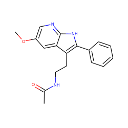 COc1cnc2[nH]c(-c3ccccc3)c(CCNC(C)=O)c2c1 ZINC000013781752