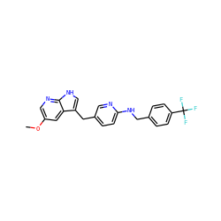 COc1cnc2[nH]cc(Cc3ccc(NCc4ccc(C(F)(F)F)cc4)nc3)c2c1 ZINC000095921312