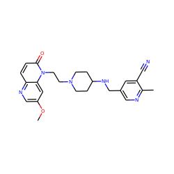 COc1cnc2ccc(=O)n(CCN3CCC(NCc4cnc(C)c(C#N)c4)CC3)c2c1 ZINC000169354080