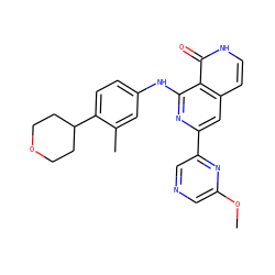 COc1cncc(-c2cc3cc[nH]c(=O)c3c(Nc3ccc(C4CCOCC4)c(C)c3)n2)n1 ZINC000096174458