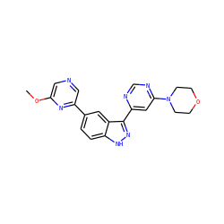 COc1cncc(-c2ccc3[nH]nc(-c4cc(N5CCOCC5)ncn4)c3c2)n1 ZINC000225573526