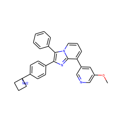 COc1cncc(-c2cccn3c(-c4ccccc4)c(-c4ccc(C5(N)CCC5)cc4)nc23)c1 ZINC000168276551