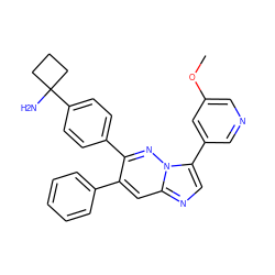 COc1cncc(-c2cnc3cc(-c4ccccc4)c(-c4ccc(C5(N)CCC5)cc4)nn23)c1 ZINC000146993765