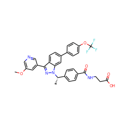 COc1cncc(-c2nn([C@@H](C)c3ccc(C(=O)NCCC(=O)O)cc3)c3cc(-c4ccc(OC(F)(F)F)cc4)ccc23)c1 ZINC000473088986