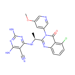 COc1cncc(-n2c([C@H](C)Nc3nc(N)nc(N)c3C#N)nc3cccc(Cl)c3c2=O)c1 ZINC000220886385