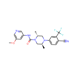 COc1cncc(NC(=O)N2C[C@H](C)N(c3ccc(C#N)c(C(F)(F)F)c3)C[C@H]2C)c1 ZINC000013679718