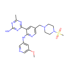 COc1cncc(Nc2ncc(CN3CCN(S(C)(=O)=O)CC3)cc2-c2nc(C)nc(N)n2)c1 ZINC000095557692