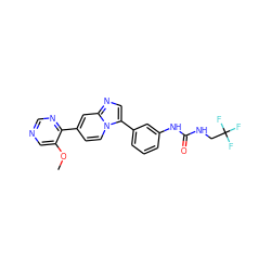 COc1cncnc1-c1ccn2c(-c3cccc(NC(=O)NCC(F)(F)F)c3)cnc2c1 ZINC000139596366