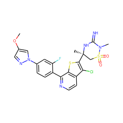 COc1cnn(-c2ccc(-c3nccc4c(Cl)c([C@]5(C)CS(=O)(=O)N(C)C(=N)N5)sc34)c(F)c2)c1 ZINC001772647831