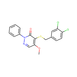 COc1cnn(-c2ccccc2)c(=O)c1SCc1ccc(Cl)c(Cl)c1 ZINC000000666410