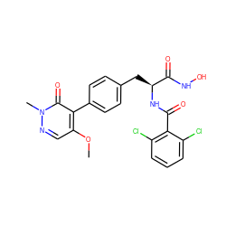 COc1cnn(C)c(=O)c1-c1ccc(C[C@H](NC(=O)c2c(Cl)cccc2Cl)C(=O)NO)cc1 ZINC000029127881