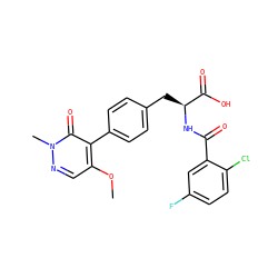 COc1cnn(C)c(=O)c1-c1ccc(C[C@H](NC(=O)c2cc(F)ccc2Cl)C(=O)O)cc1 ZINC000029127978