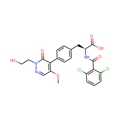 COc1cnn(CCO)c(=O)c1-c1ccc(C[C@H](NC(=O)c2c(Cl)cccc2Cl)C(=O)O)cc1 ZINC000013704590