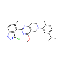 COc1nc(-c2c(C)ccc3[nH]nc(Cl)c23)nc2c1CN(c1cc(C(C)C)ccc1C)CC2 ZINC000146940460