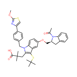 COc1nc(-c2ccc(Cn3c(CC(C)(C)C(=O)O)c(SC(C)(C)C)c4cc(OC[C@@H]5Cc6ccccc6N5C(C)=O)ccc43)cc2)cs1 ZINC000049771593