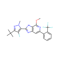 COc1nc(-c2ccccc2C(F)(F)F)cc2nc(-c3c(F)c(C(C)(C)C)nn3C)[nH]c12 ZINC000148454025