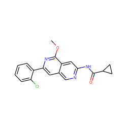 COc1nc(-c2ccccc2Cl)cc2cnc(NC(=O)C3CC3)cc12 ZINC000144378427