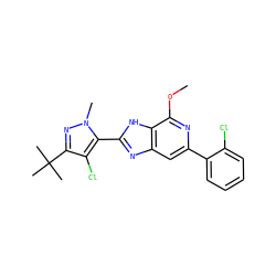 COc1nc(-c2ccccc2Cl)cc2nc(-c3c(Cl)c(C(C)(C)C)nn3C)[nH]c12 ZINC000140726134