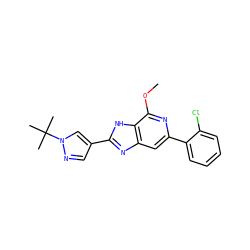 COc1nc(-c2ccccc2Cl)cc2nc(-c3cnn(C(C)(C)C)c3)[nH]c12 ZINC000145761041