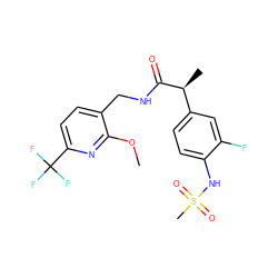 COc1nc(C(F)(F)F)ccc1CNC(=O)[C@@H](C)c1ccc(NS(C)(=O)=O)c(F)c1 ZINC000096270982