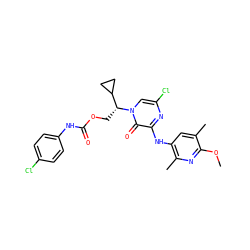 COc1nc(C)c(Nc2nc(Cl)cn([C@H](COC(=O)Nc3ccc(Cl)cc3)C3CC3)c2=O)cc1C ZINC000117121293