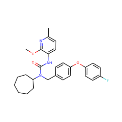 COc1nc(C)ccc1NC(=O)N(Cc1ccc(Oc2ccc(F)cc2)cc1)C1CCCCCC1 ZINC000013781736