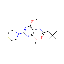 COc1nc(N2CCSCC2)nc(OC)c1NC(=O)CC(C)(C)C ZINC000473115518