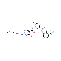 COc1nc(NCCCCN(C)C)ncc1C(=O)Nc1cc(C(=O)Nc2cccc(C(F)(F)F)c2C)ccc1C ZINC000029127860