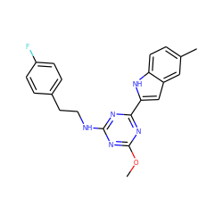 COc1nc(NCCc2ccc(F)cc2)nc(-c2cc3cc(C)ccc3[nH]2)n1 ZINC000206745965