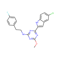 COc1nc(NCCc2ccc(F)cc2)nc(-c2cc3cc(Cl)ccc3[nH]2)n1 ZINC000206739731