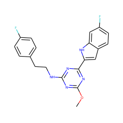 COc1nc(NCCc2ccc(F)cc2)nc(-c2cc3ccc(F)cc3[nH]2)n1 ZINC000473162798