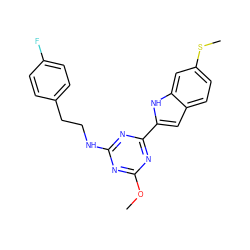 COc1nc(NCCc2ccc(F)cc2)nc(-c2cc3ccc(SC)cc3[nH]2)n1 ZINC000473162720