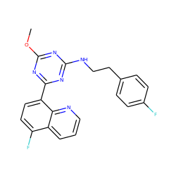 COc1nc(NCCc2ccc(F)cc2)nc(-c2ccc(F)c3cccnc23)n1 ZINC000206746019