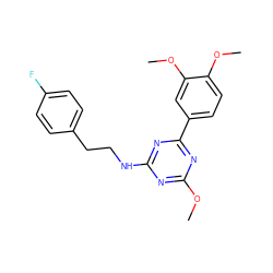 COc1nc(NCCc2ccc(F)cc2)nc(-c2ccc(OC)c(OC)c2)n1 ZINC000206739786