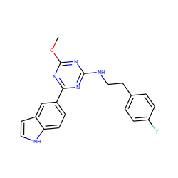 COc1nc(NCCc2ccc(F)cc2)nc(-c2ccc3[nH]ccc3c2)n1 ZINC000473162843