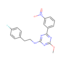 COc1nc(NCCc2ccc(F)cc2)nc(-c2cccc([N+](=O)[O-])c2)n1 ZINC000473162601