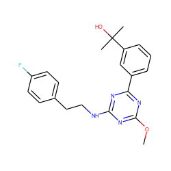 COc1nc(NCCc2ccc(F)cc2)nc(-c2cccc(C(C)(C)O)c2)n1 ZINC000206757022