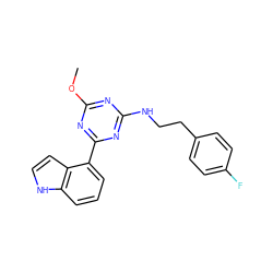 COc1nc(NCCc2ccc(F)cc2)nc(-c2cccc3[nH]ccc23)n1 ZINC000473162983