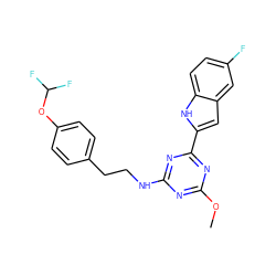 COc1nc(NCCc2ccc(OC(F)F)cc2)nc(-c2cc3cc(F)ccc3[nH]2)n1 ZINC000473179672