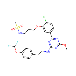 COc1nc(NCCc2ccc(OC(F)F)cc2)nc(-c2ccc(Cl)c(OCCCNS(C)(=O)=O)c2)n1 ZINC000206768780