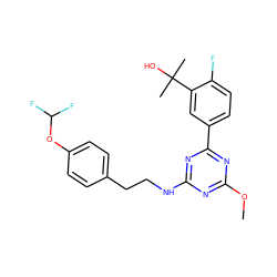 COc1nc(NCCc2ccc(OC(F)F)cc2)nc(-c2ccc(F)c(C(C)(C)O)c2)n1 ZINC000473179578