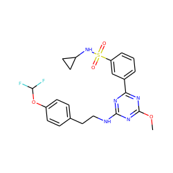 COc1nc(NCCc2ccc(OC(F)F)cc2)nc(-c2cccc(S(=O)(=O)NC3CC3)c2)n1 ZINC000206762473