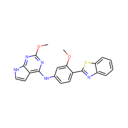 COc1nc(Nc2ccc(-c3nc4ccccc4s3)c(OC)c2)c2cc[nH]c2n1 ZINC000040914922