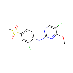 COc1nc(Nc2ccc(S(C)(=O)=O)cc2Cl)ncc1Cl ZINC000205925853